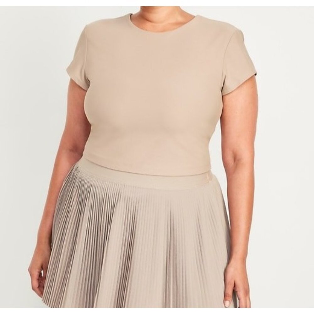 Old Navy PowerSoft Cap Sleeve Crop Support Top 4X Savanna Grass Beige NWT